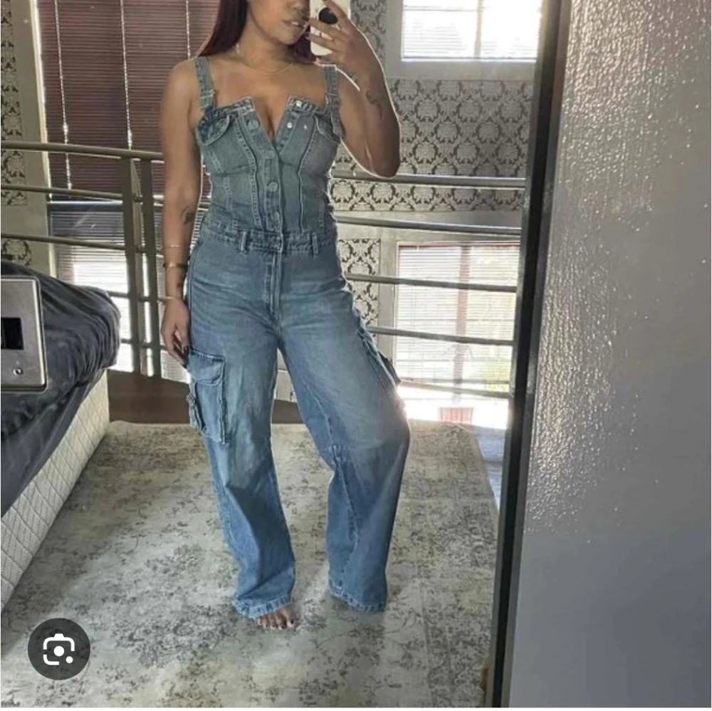 Zara * Denim Cargo Jumpsuit Blue Size XS